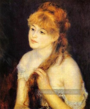  femme - jeune femme tressant ses cheveux Pierre Auguste Renoir